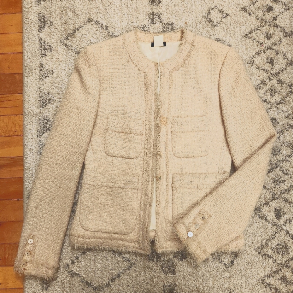 J Crew Ladt Tweed Jacket Cream Size 0